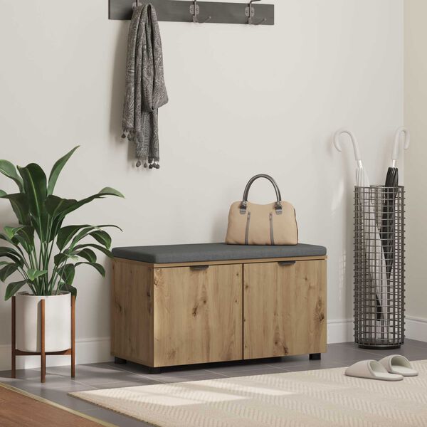 vidaXL Flurbank mit Kissen mit Speicher Artisan-Eiche 80 x 46 x 46 cm