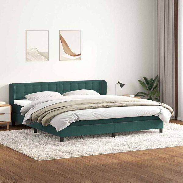 vidaXL Boxspringbett mit Matratzen Dunkelgr&uuml;n 200x210 cm Samt