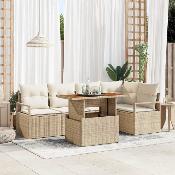 vidaXL Garten-Sofa-Set mit Speicher 6 pcs Beige Poly Rattan