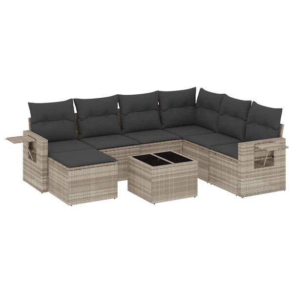 vidaXL 8-tlg. Garten-Sofagarnitur mit Kissen Hellgrau Poly Rattan