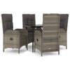 vidaXL 5-tlg. Garten-Essgruppe mit Kissen Schwarz und Grau Poly Rattan