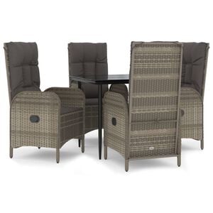 vidaXL 5-tlg. Garten-Essgruppe mit Kissen Schwarz und Grau Poly Rattan