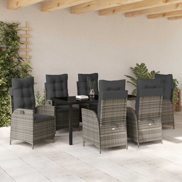 vidaXL Garten Essgruppe mit Kissen 7 pcs Grau Poly-Rattan