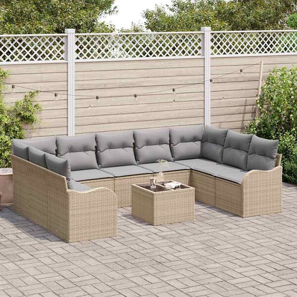 vidaXL Gartensofa-set 10 pcs Beige Poly-Rattan