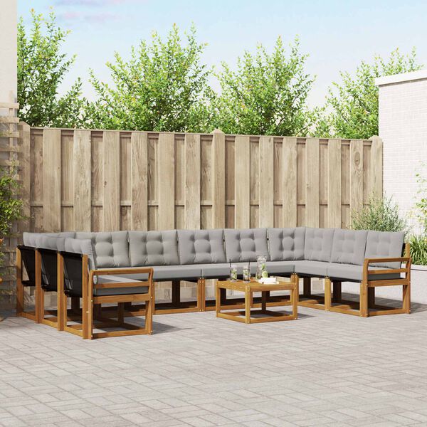 vidaXL Outdoor-Sofagarnitur mit Kissen 11 pcs Nat&uuml;rlich und Hellgrau