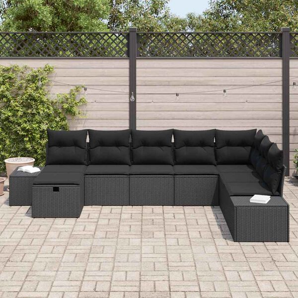 vidaXL Garten-Sofa-Set mit Kissen 8 pcs Schwarz Poly Rattan