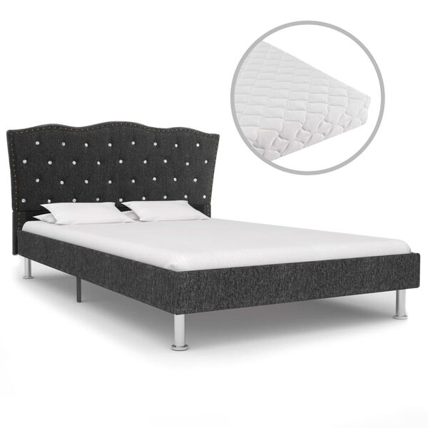 vidaXL Bett mit Matratze Dunkelgrau Stoff 140 x 200 cm
