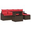 vidaXL Gartensofa-set 6 stk. Braun und Rot Poly-Rattan