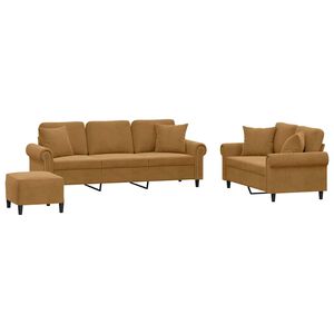vidaXL 3-tlg. Sofagarnitur mit Kissen Braun Samt