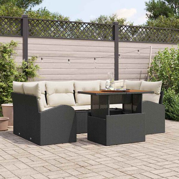 vidaXL Garten-Sofa-Set mit Speicher 7 pcs Schwarz Poly Rattan