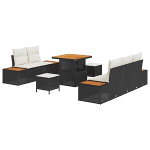 vidaXL Garten-Sofa-Set mit Kissen mit Speicher 8 pcs Schwarz und Creme