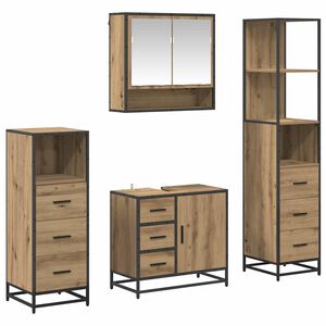 vidaXL Badezimmerm&ouml;bel-Set mit Regal 4 pcs Artisan-Eiche Holzwerkstoff