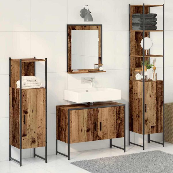 vidaXL Badezimmerm&ouml;bel-Set mit Regal mit T&uuml;r 4 pcs Braun Holzwerkstoff
