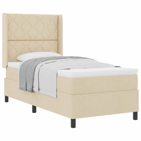 vidaXL Boxspringbett mit Matratze mit Kopfteil Creme 90 x 200 cm Stoff