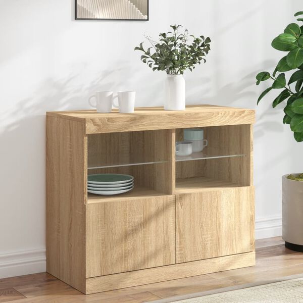 vidaXL Sideboard mit LED-Leuchten Sonoma-Eiche 81x37x67 cm