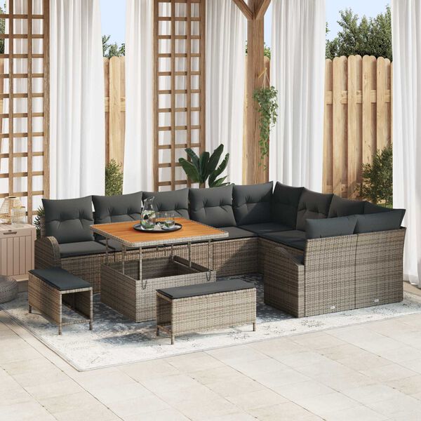 vidaXL Garten-Sofa-Set mit Kissen mit Speicher mit Kissen 12 pcs Grau