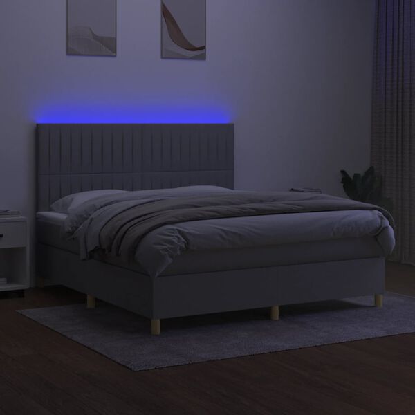 vidaXL Boxspringbett mit Matratze & LED Hellgrau 160x200 cm Stoff