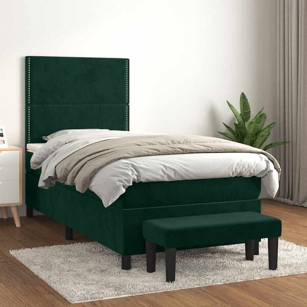 vidaXL Boxspringbett mit Matratze Dunkelgr&uuml;n 90x190 cm Samt