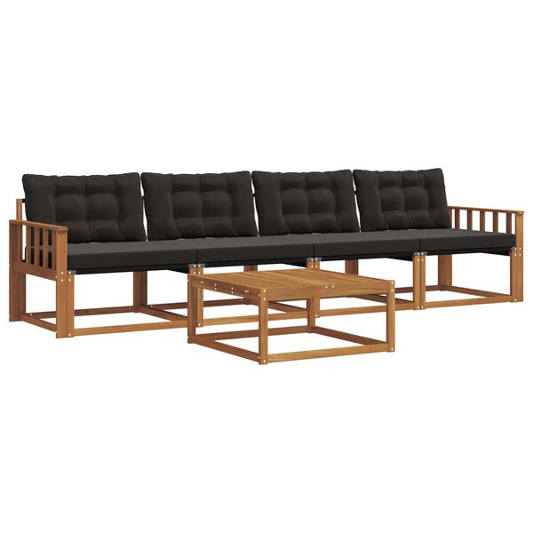 vidaXL Outdoor-Sofagarnitur mit Kissen 5 pcs Nat&uuml;rlich und Schwarz