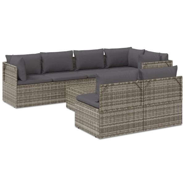vidaXL 8-tlg. Garten-Lounge-Set mit Kissen Grau Poly Rattan