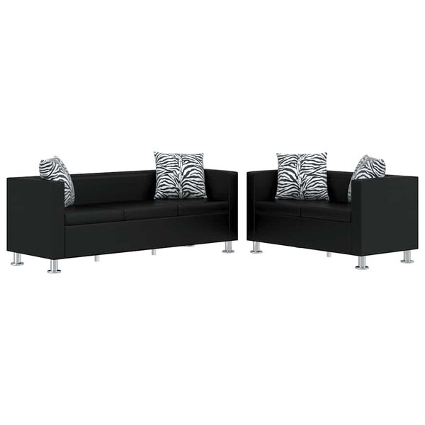 vidaXL Sofa-Set Kunstleder 3-Sitzer und 2-Sitzer Schwarz