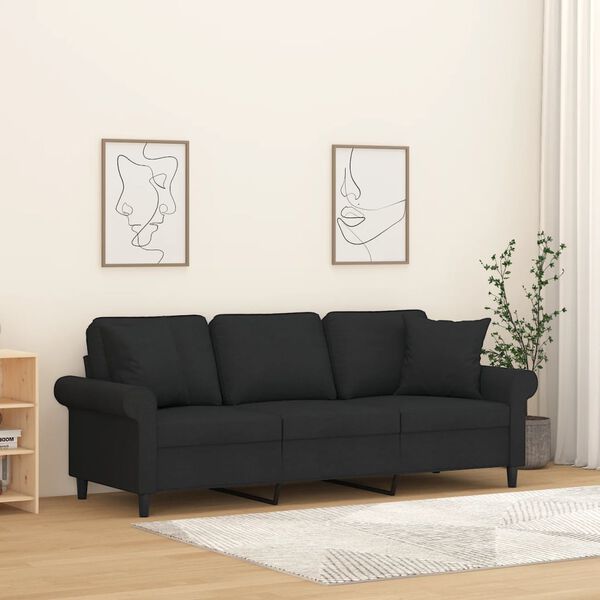vidaXL 3-Sitzer-Sofa mit Kissen Schwarz 180 cm Stoff