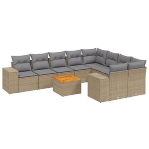 vidaXL 10-tlg. Garten-Sofagarnitur mit Kissen Beige Poly Rattan