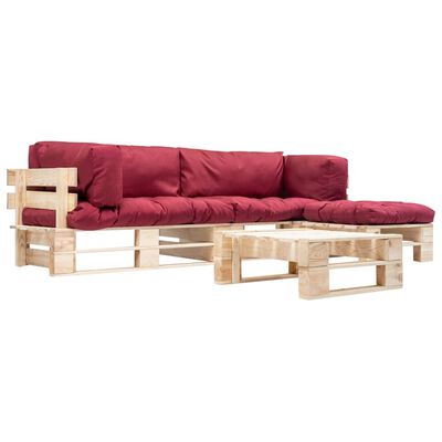 vidaXL 4-tlg. Paletten-Lounge-Set mit Kissen in Rot Holz