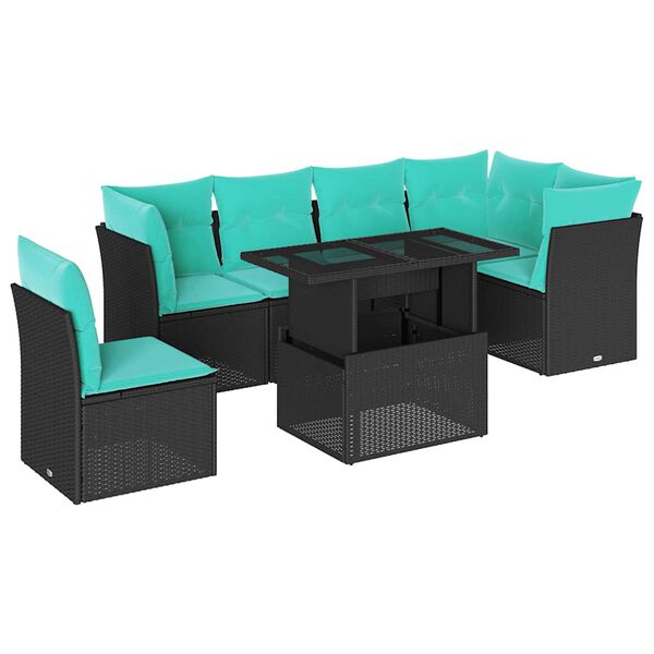 vidaXL 6-tlg. Garten-Sofagarnitur mit Kissen Schwarz Poly Rattan