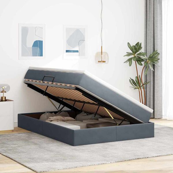vidaXL Aufbewahrungsbett mit Matratze Dunkelgrau 140 x 190 cm Samt