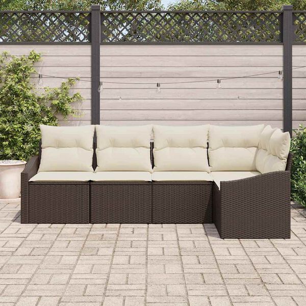 vidaXL Sofa Set mit Kissen 5 pcs Braun und Creme Poly-Rattan