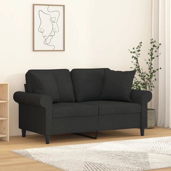 vidaXL 2-Sitzer-Sofa mit Kissen Schwarz 120 cm Stoff