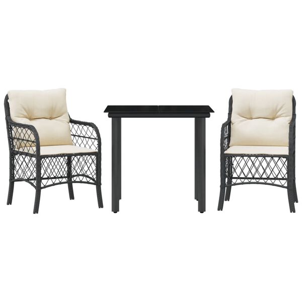 vidaXL 3-tlg. Bistro-Set mit Kissen Schwarz Poly Rattan