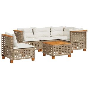 vidaXL 6-tlg. Garten-Sofagarnitur mit Kissen Beige Poly Rattan