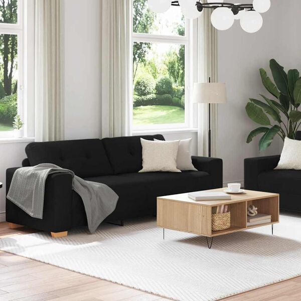 vidaXL 2-teiliges Sofa-Set mit Kissen, schwarzer Stoff