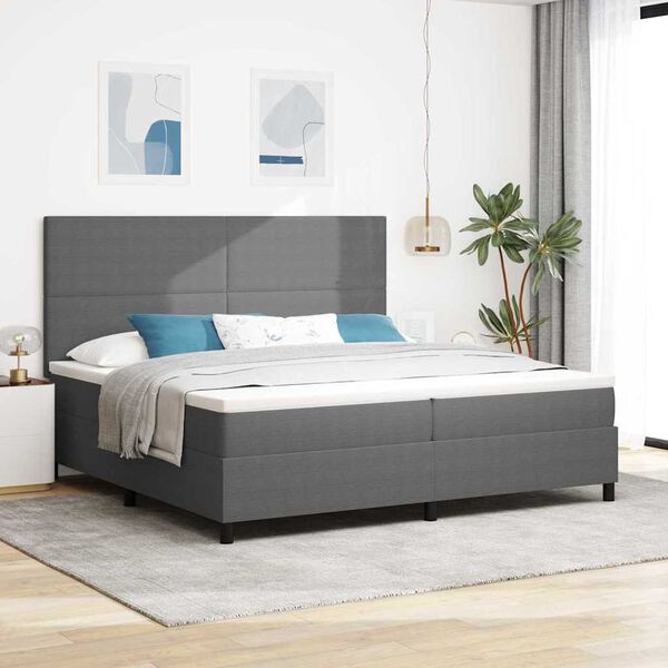 vidaXL LED Boxspringbett Hellgrau und Wei&szlig; 200 x 200 cm Cordstoff