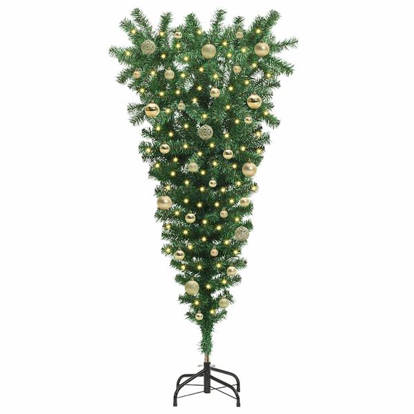 vidaXL Umgedrehter Kunst Weihnachtsbaum mit Kugelset Gr&uuml;n 150 cm PVC