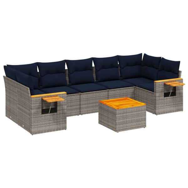vidaXL 8-tlg. Garten-Sofagarnitur mit Kissen Grau Poly Rattan