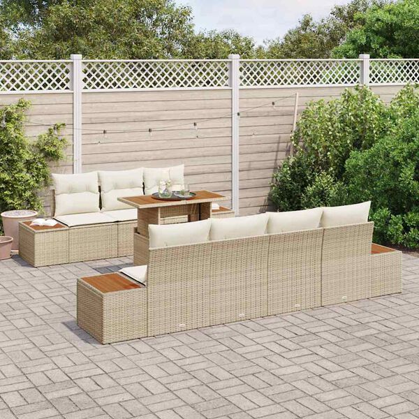 vidaXL Garten-Sofa-Set mit Kissen 8 pcs Beige Poly Rattan