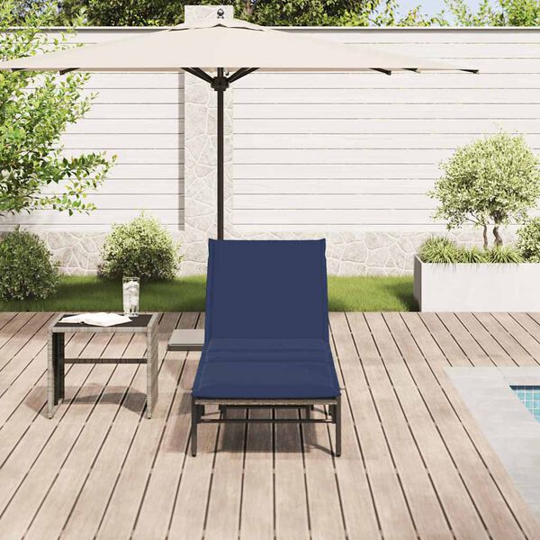 vidaXL Sonnenliege mit Auflage Grau Poly Rattan