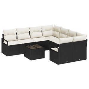 vidaXL Sofa Set mit Kissen 9 pcs Schwarz und Creme Poly Rattan