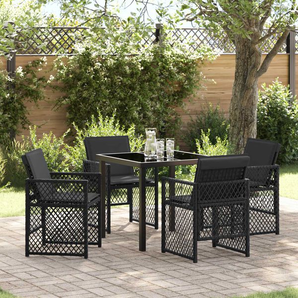 vidaXL Garten Essgruppe 5 pcs Schwarz Poly-Rattan