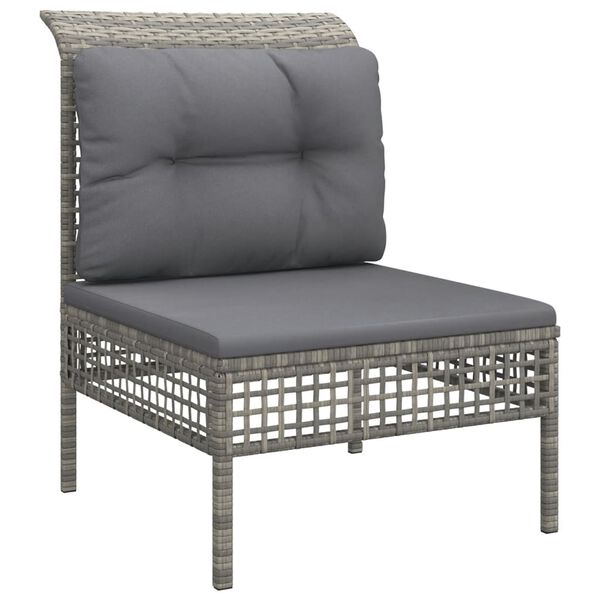 vidaXL 3-tlg. Garten-Lounge-Set mit Kissen Grau Poly Rattan