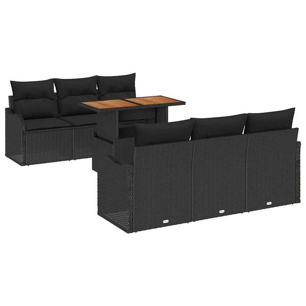 vidaXL Gartensofa-set mit Kissen 7 pcs Schwarz Poly-Rattan