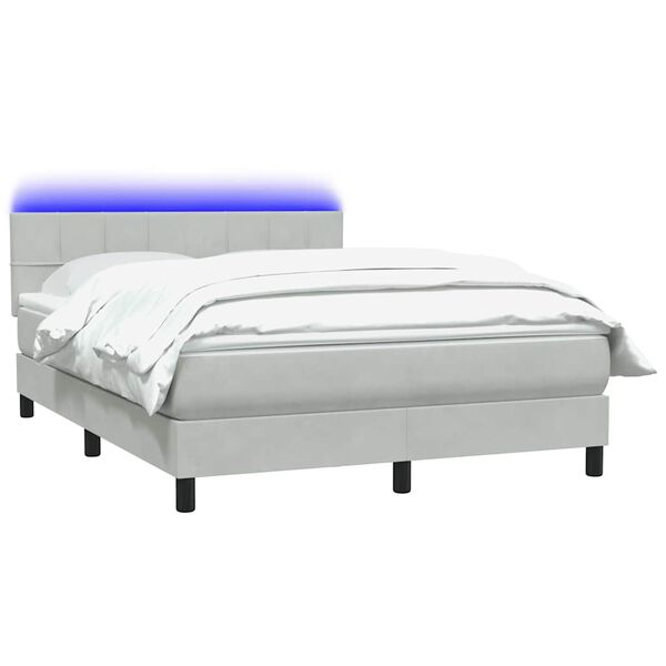 vidaXL Boxspringbett mit Matratze & LED Hellgrau 140x210 cm Samt