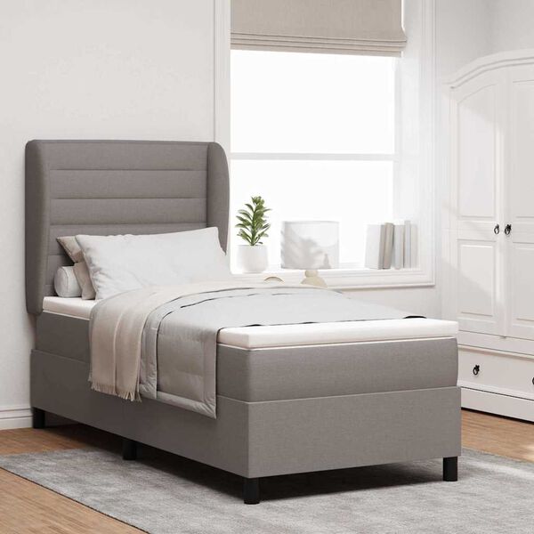 vidaXL Boxspringbett mit Matratze mit Kopfteil Taupe 90 x 190 cm Stoff