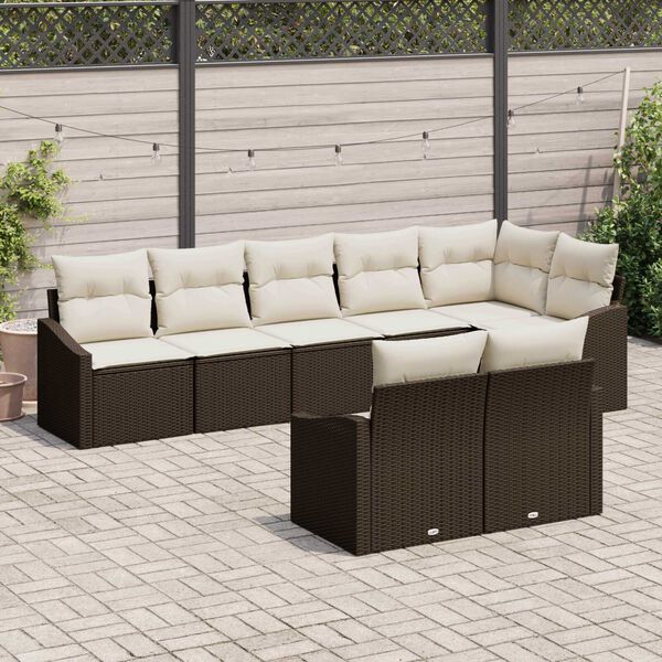 vidaXL Sofa Set mit Kissen 8 pcs Braun Poly Rattan