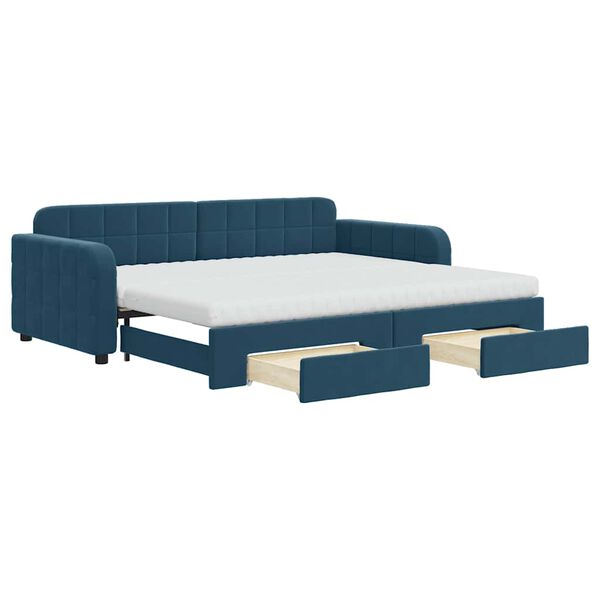 vidaXL Tagesbett Ausziehbar mit Schubladen Blau 90x200 cm Samt