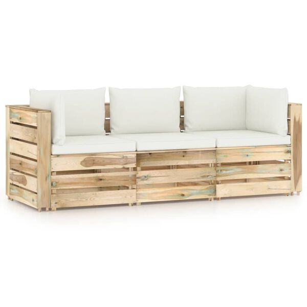 vidaXL 3-Sitzer Outdoor-Sofa mit Kissen Gr&uuml;n Impr&auml;gniertes Holz