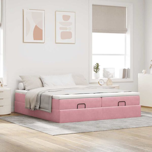 vidaXL Ottoman-Bett mit Matratzen Rosa 200x200 cm Samt